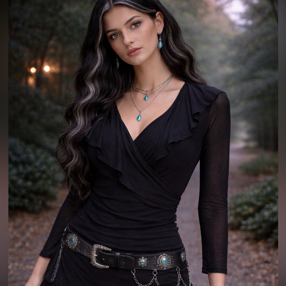 Y2K Whimsy Goth Fairy White House Black Market Ruffled Top